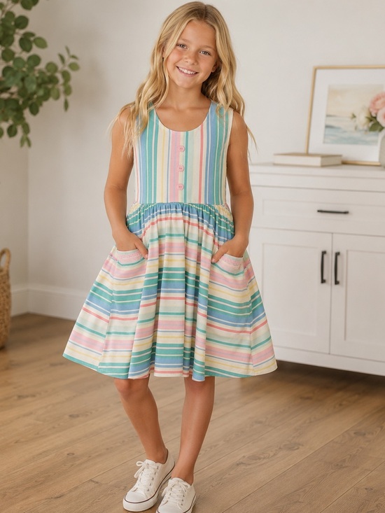 SweetHoney Other - SweetHoney Girls Pastel Multi-Stripe Sleeveless Cotton Dress Size 10